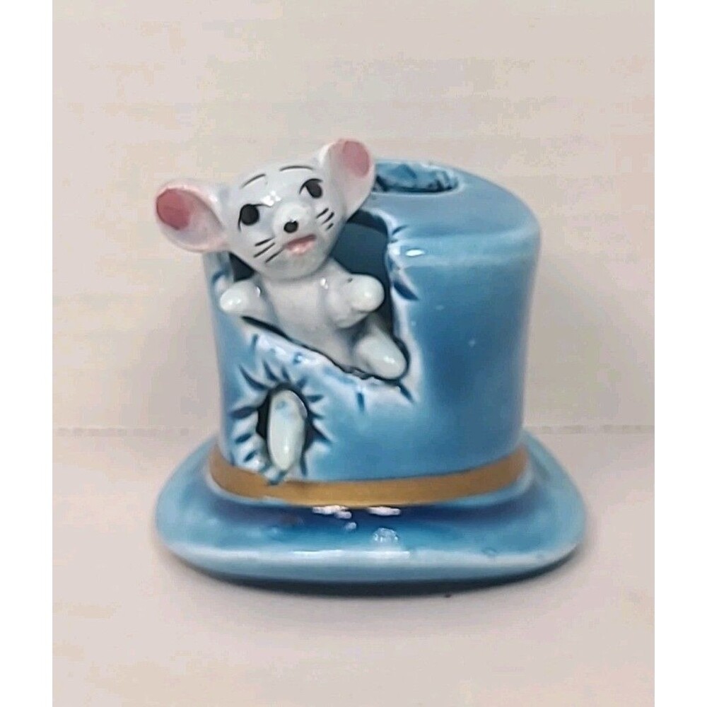1950’s Anthropomorphic Kitschy Arrow Mouse Blue Top Hat Toothpick Holder Japan